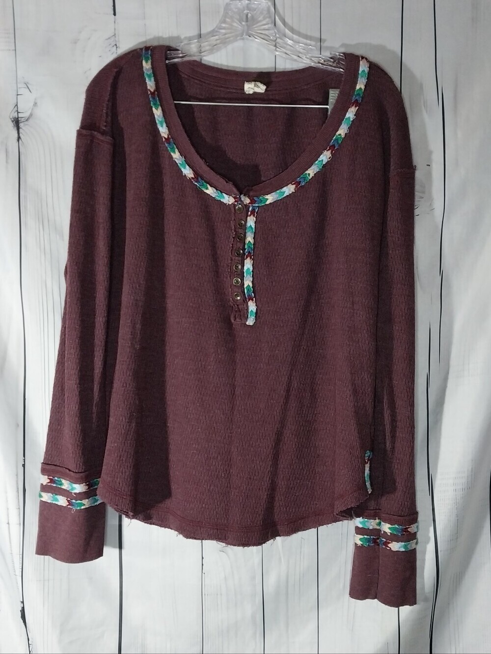 We The Free Plum Henley Boho Hippie Indie Earthcore Waffle Knit Long Sleeve Top